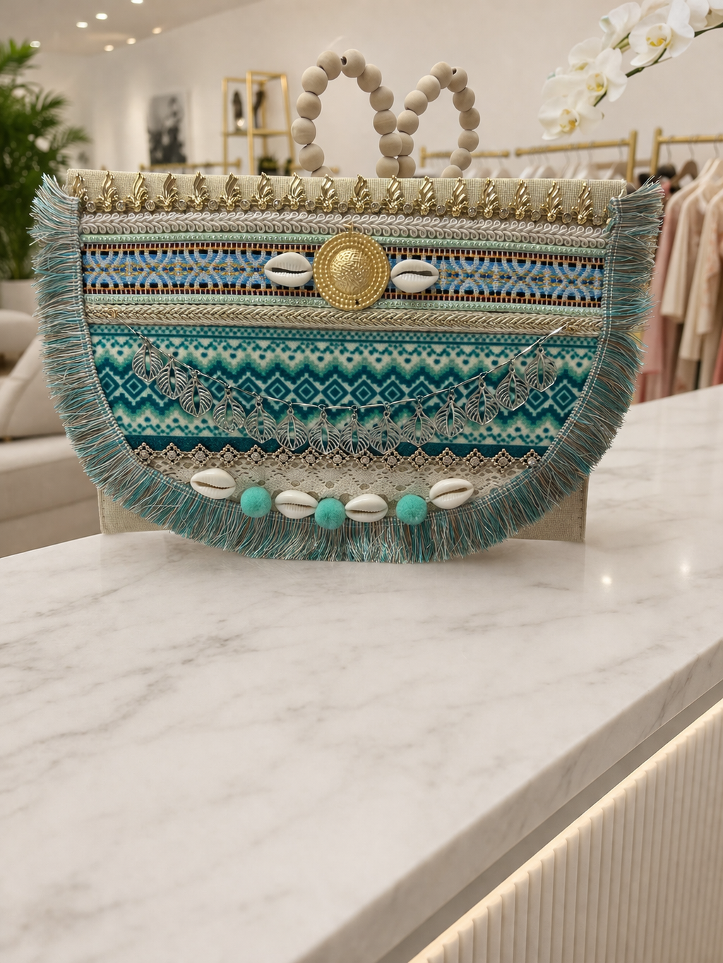 💎 Turquoise Coin – Fold‑Over Boho Clutch
