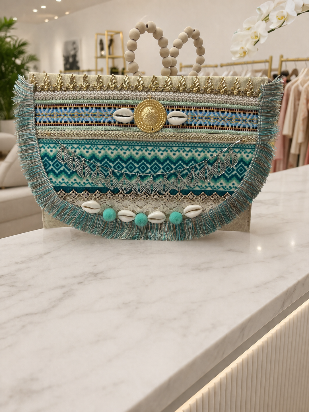 💎 Turquoise Coin – Fold‑Over Boho Clutch