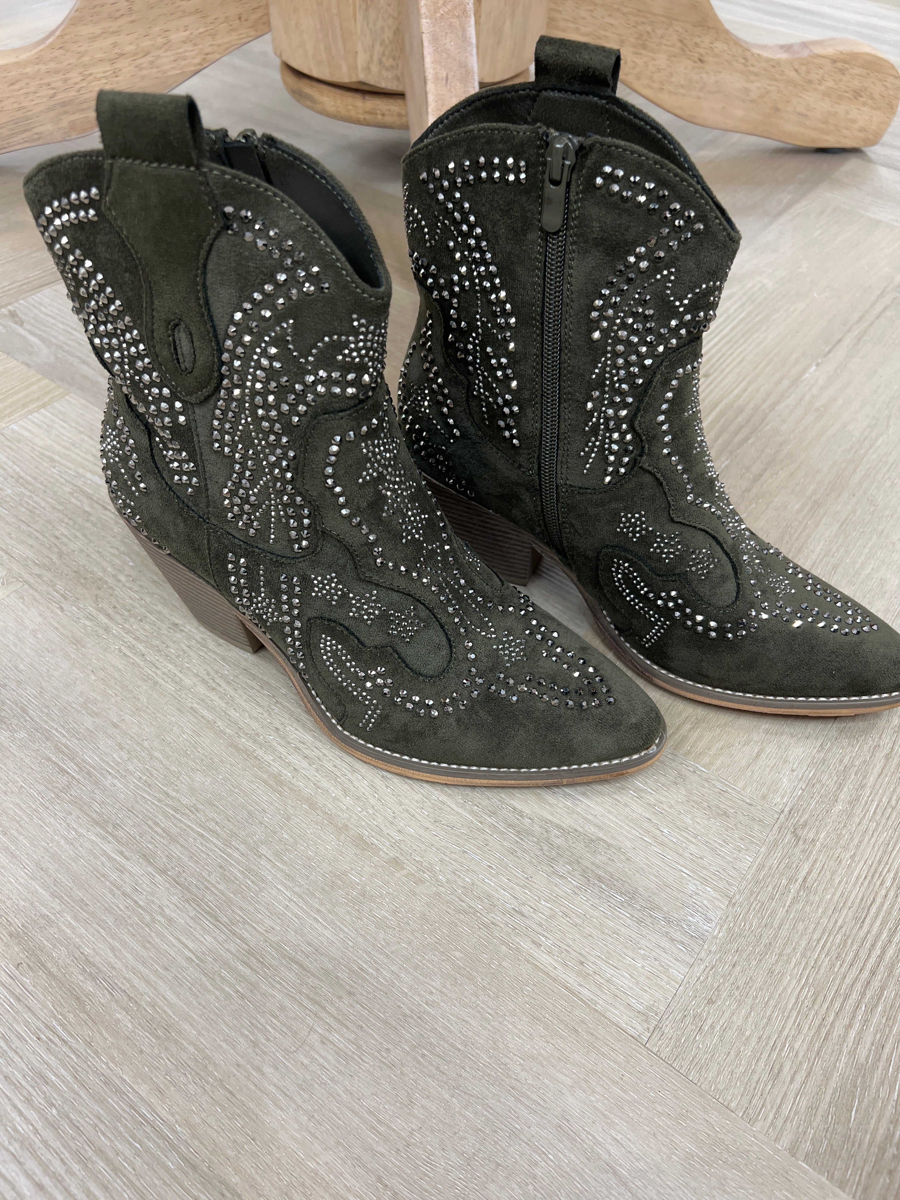 The Calista Embellished Boot Dark Green