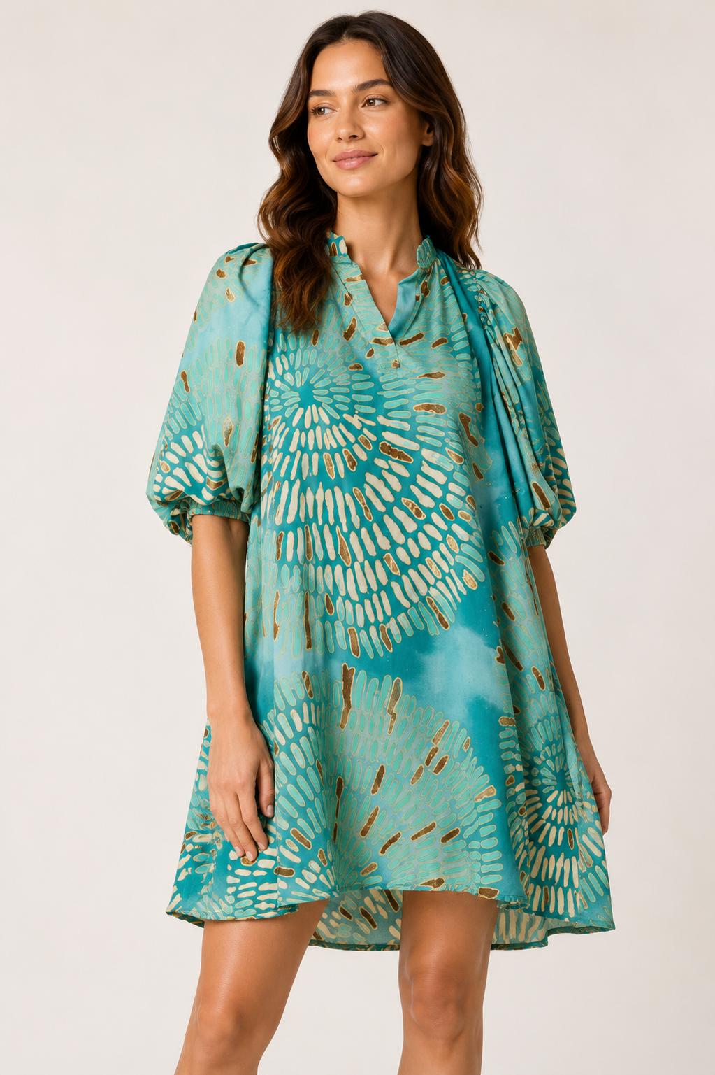 Avery embellished puff sleeve tunic dress
