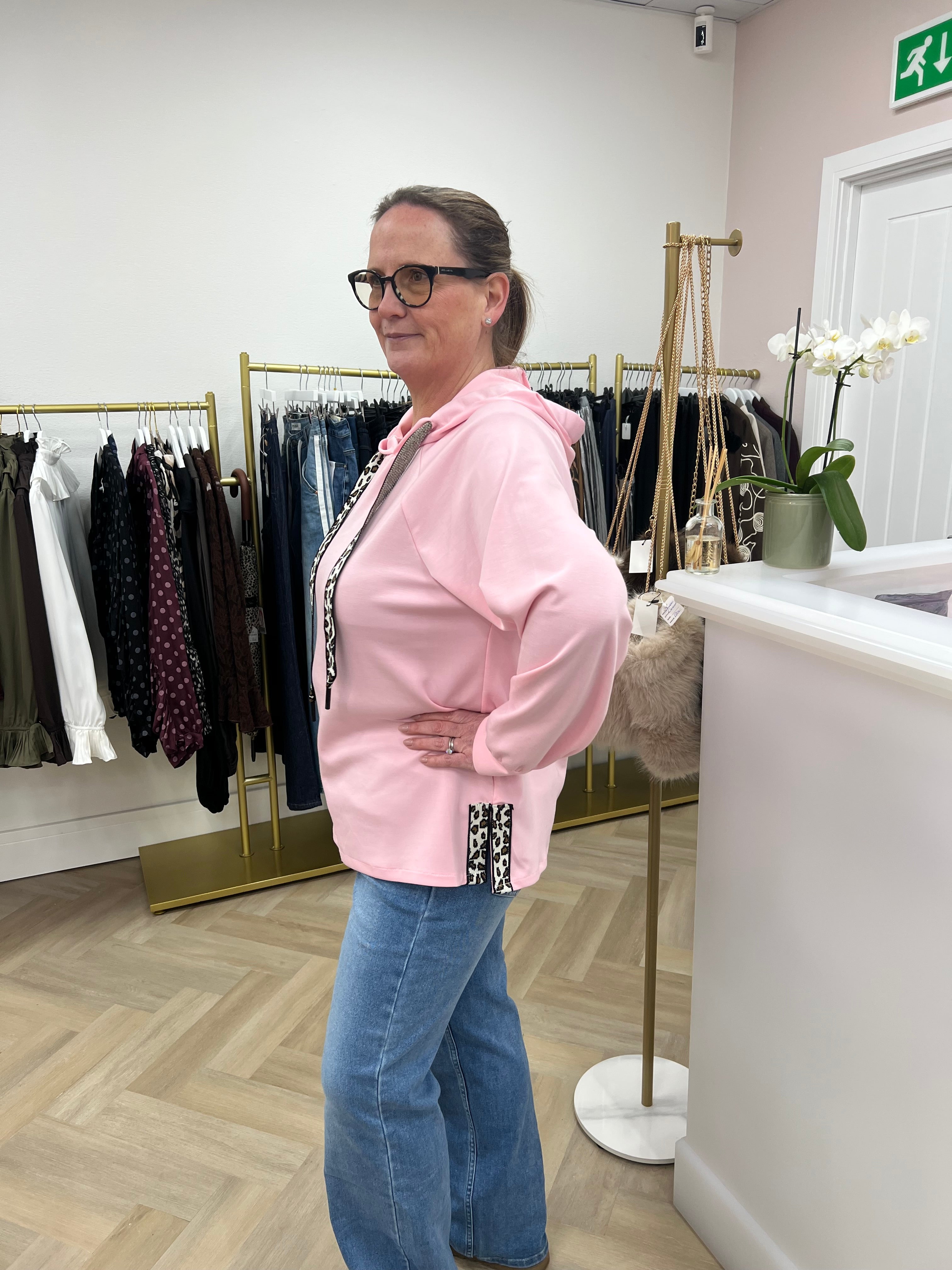 Carla Super Soft Scuba Sweat Top – Leopard Detail