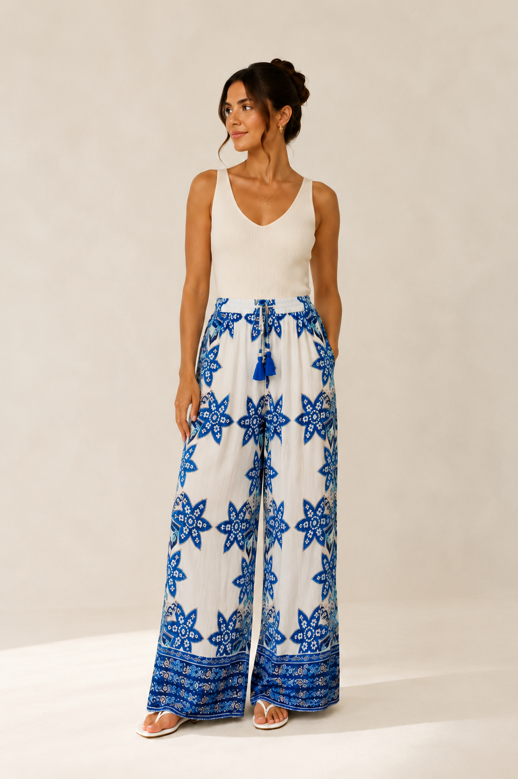Star Wide Leg Border Print Trousers