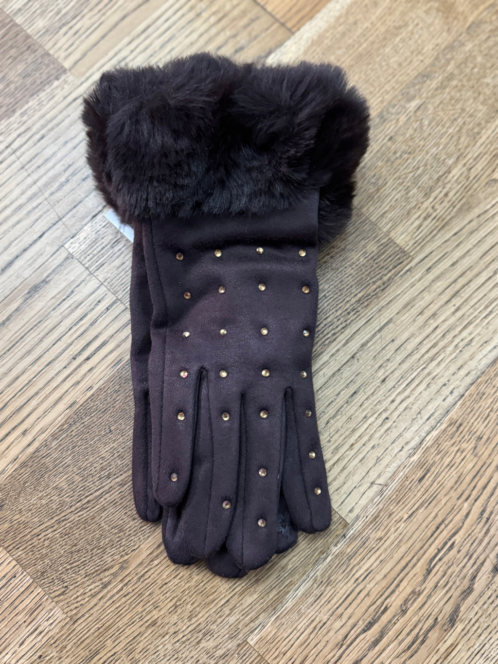 Dusk Dazzle: Diamanté Faux Suede Gloves