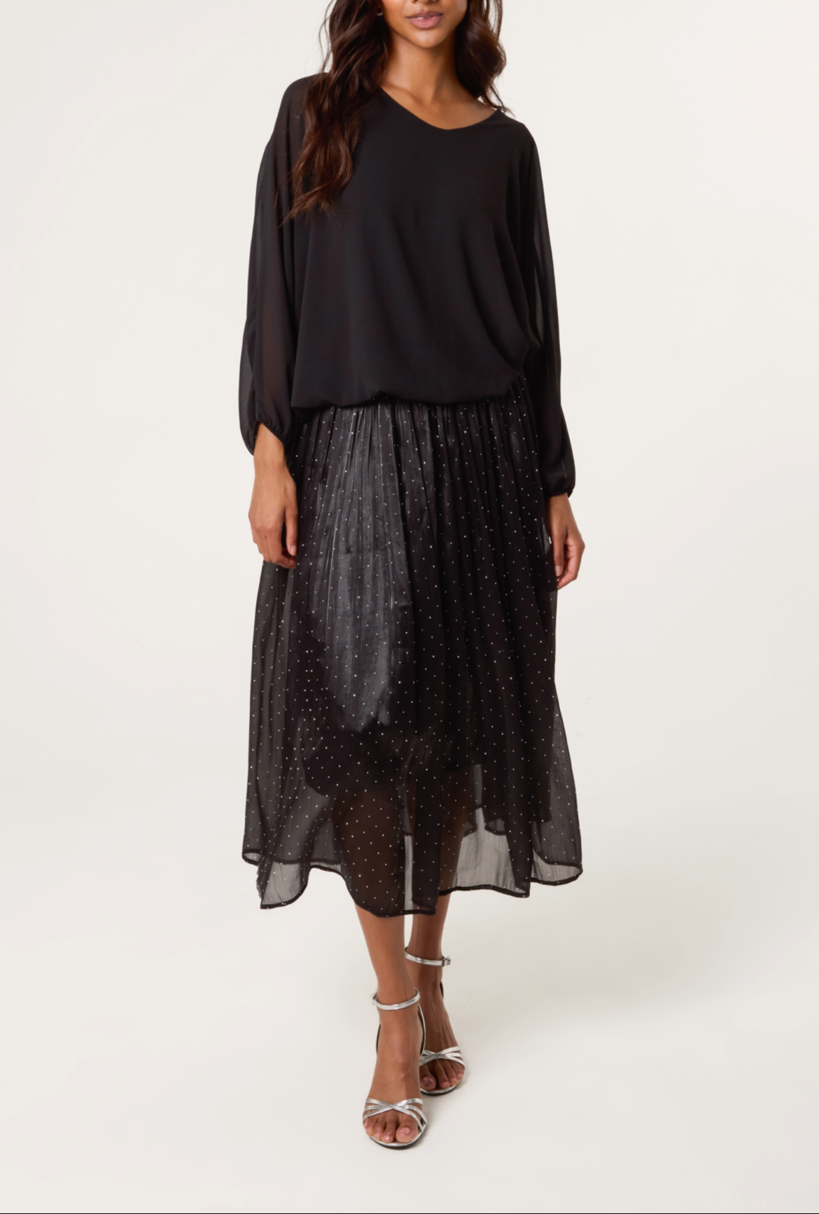 Diamanté Embellished Shimmer Midi Skirt
