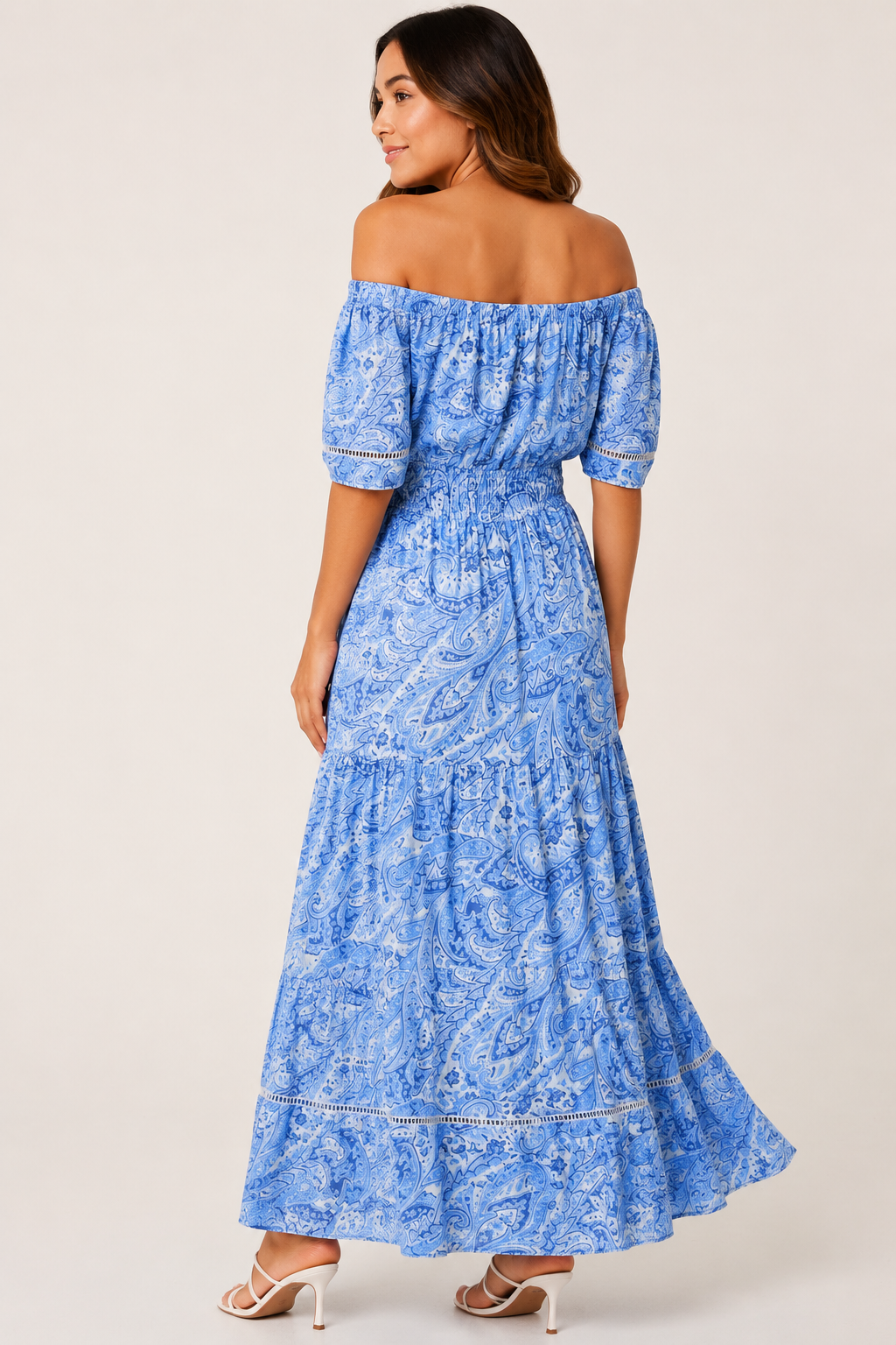 Delta ladder trim lined viscose bardot dress