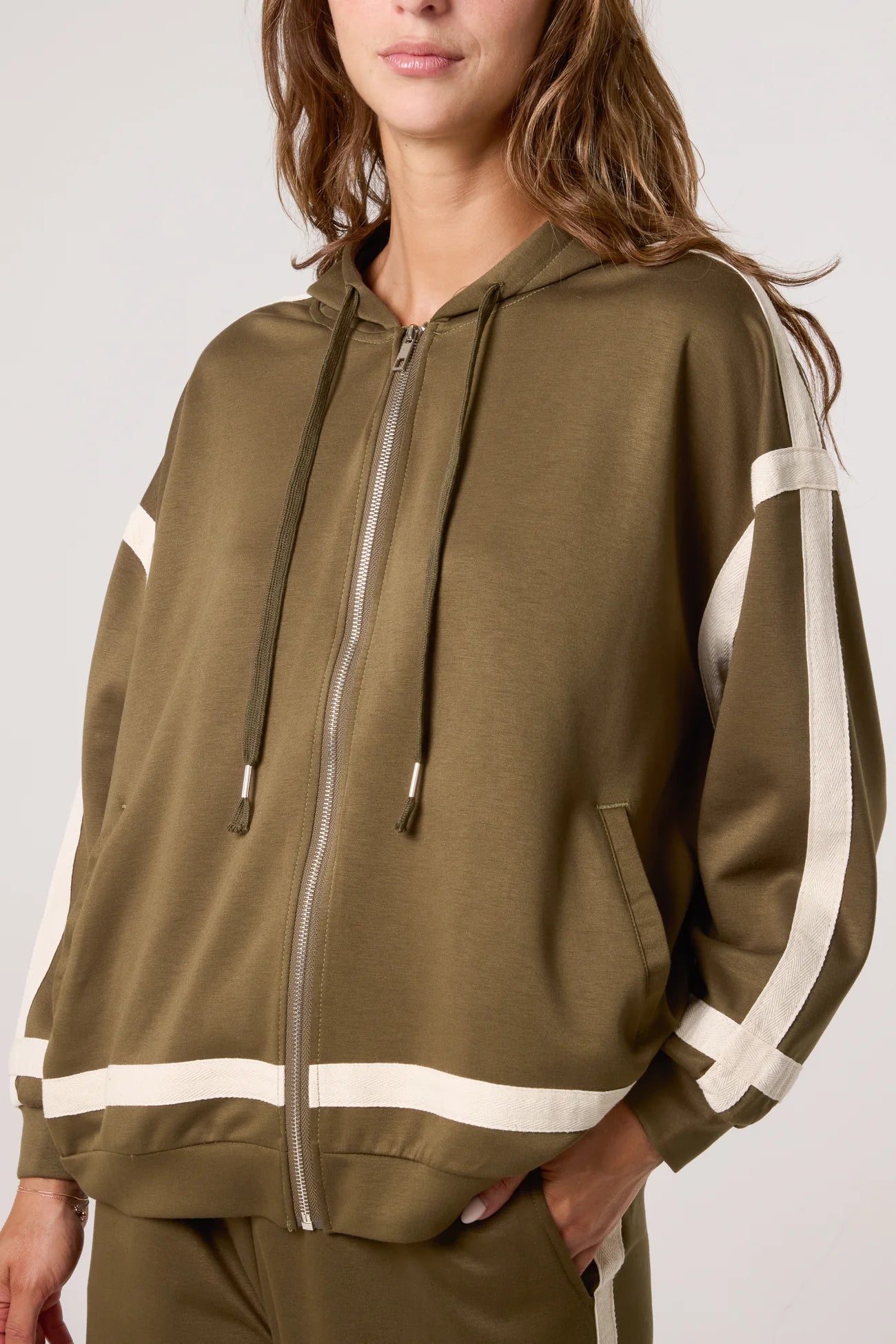 Trina Zip-Up Jacket – Khaki Stripe Edition