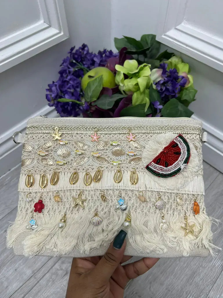 🍉 Watermelon – Embellished Boho Clutch