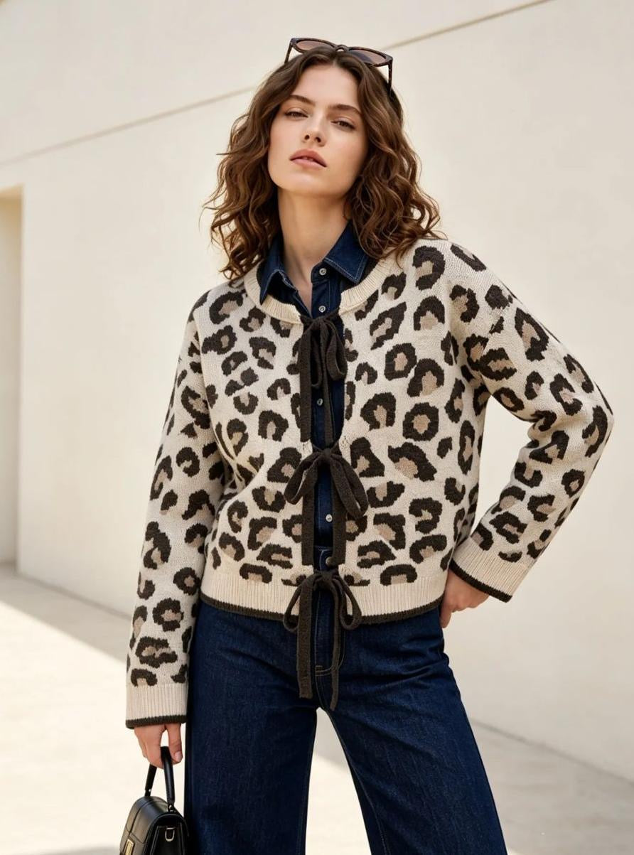 Leah Leopard Tie Cardigan🤎🖤