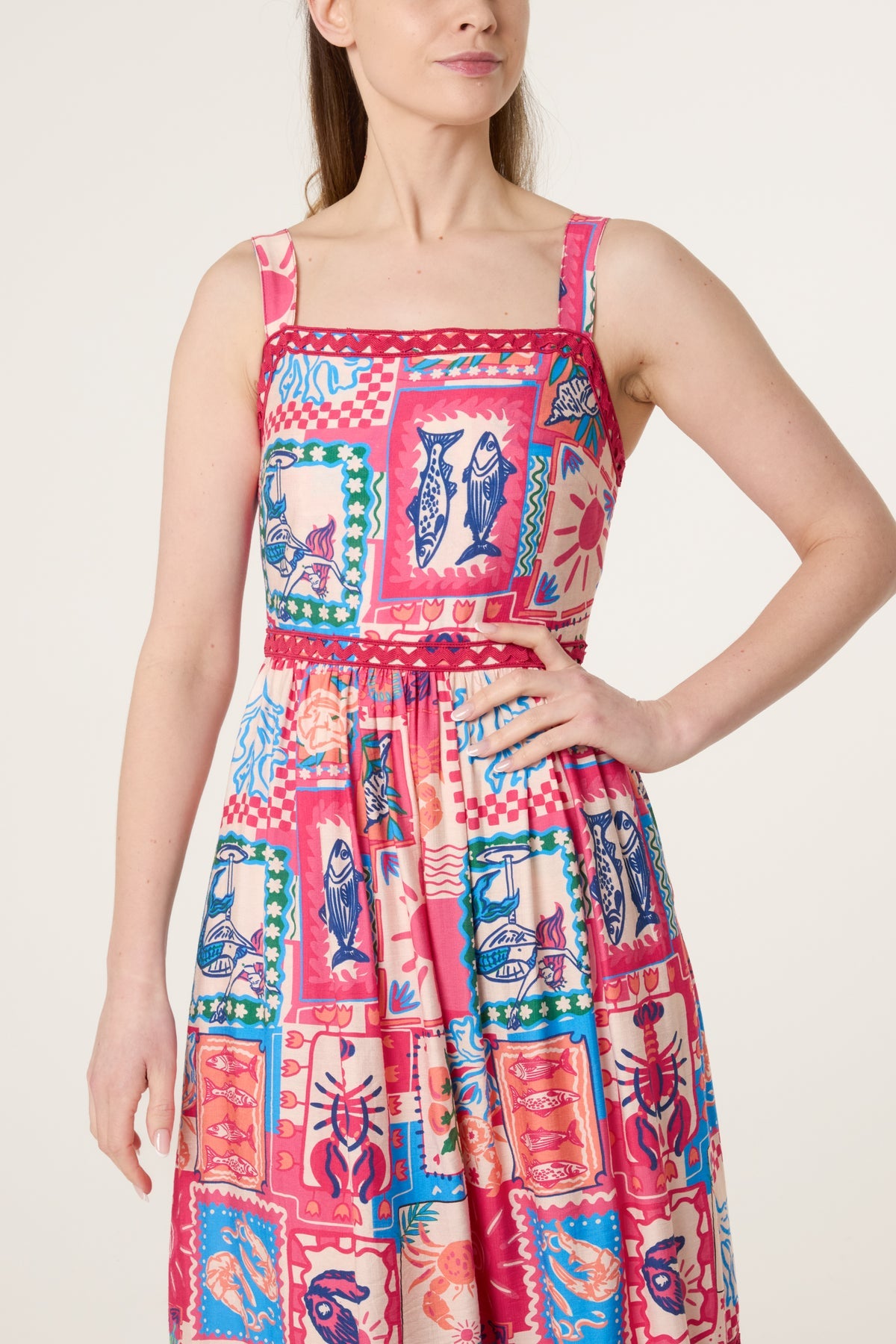 Clara Colourful Patchwork Tiered Midi Dress
