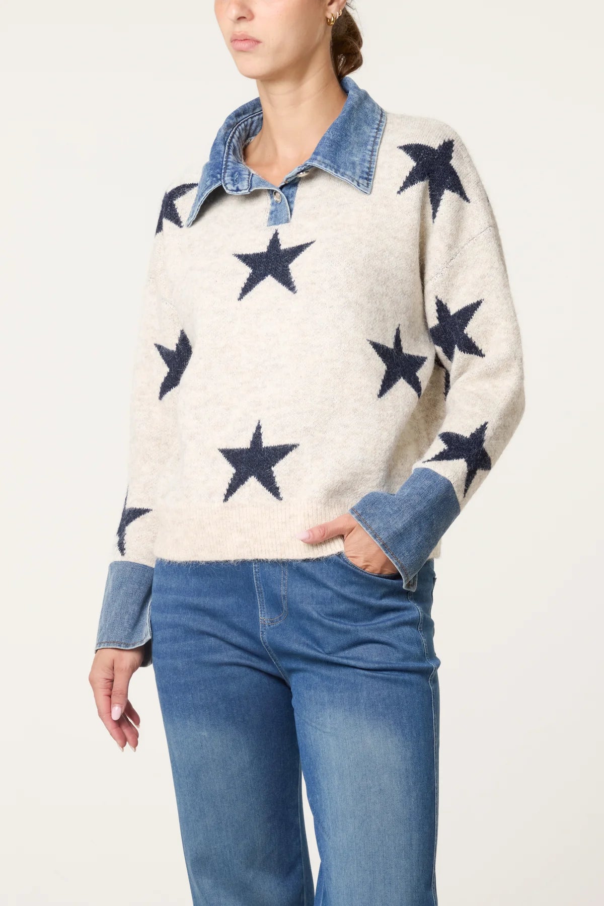 Star Denim Collar Jumper