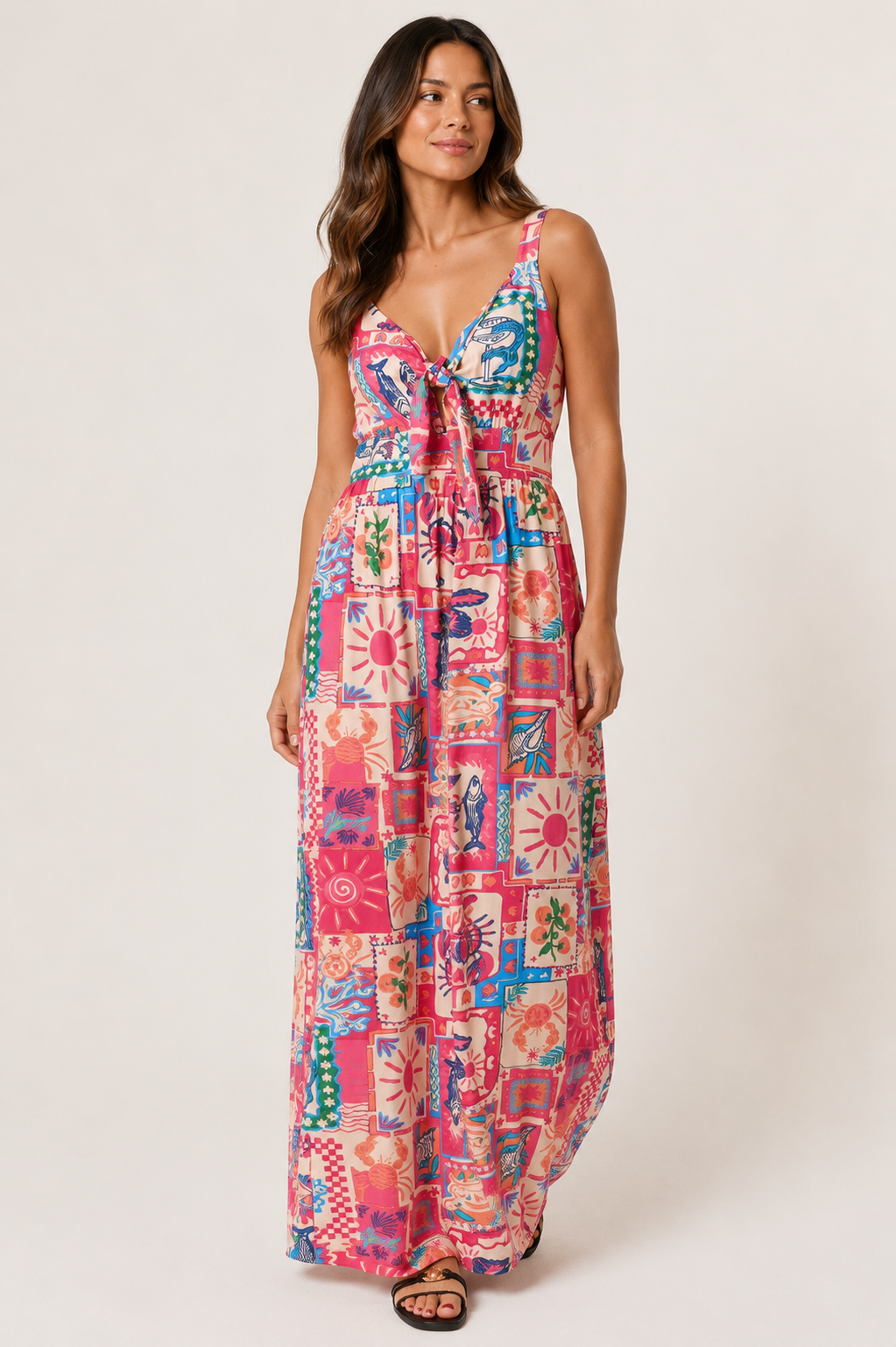 Clara colourful patchwork tie front jumpsuit