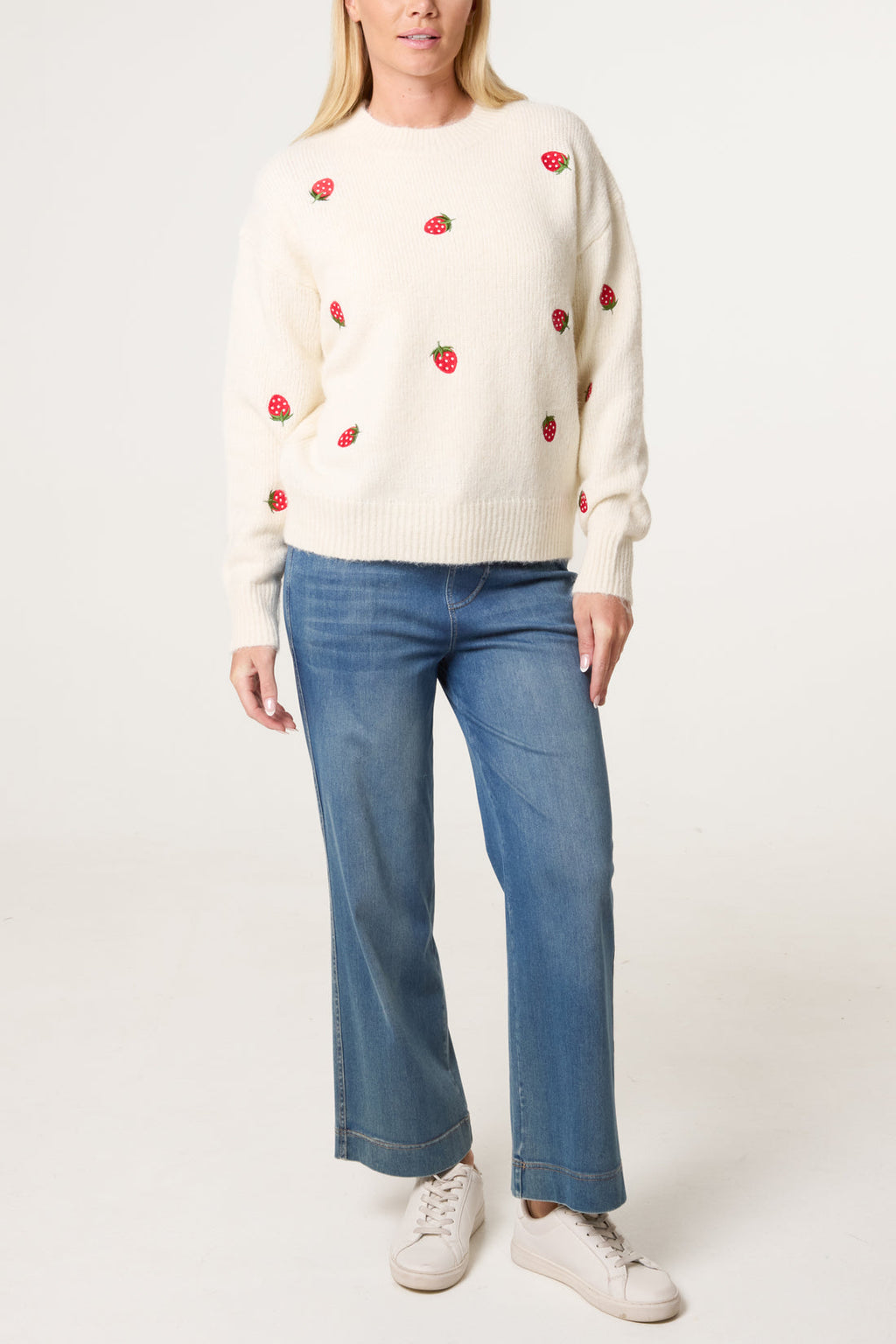 🍓Strawberry Embroidered Jumper — Ivory Final Sale Price No Returns