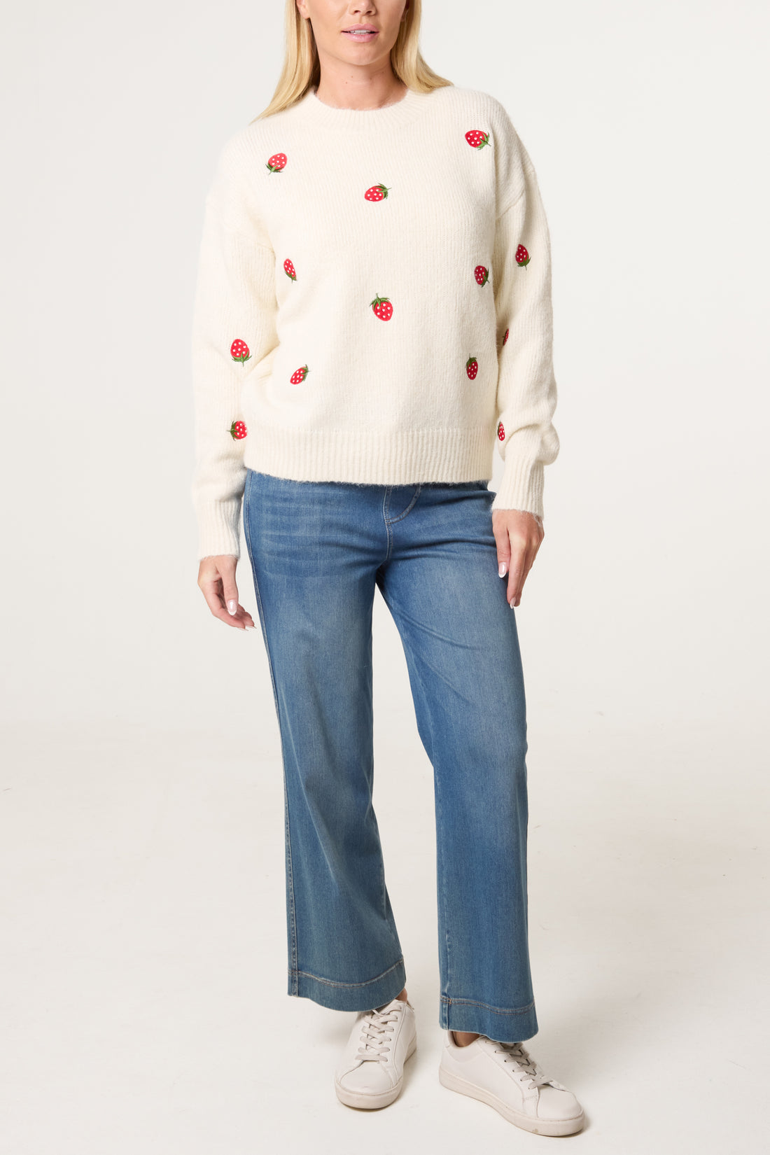🍓Strawberry Embroidered Jumper — Ivory Final Sale Price No Returns