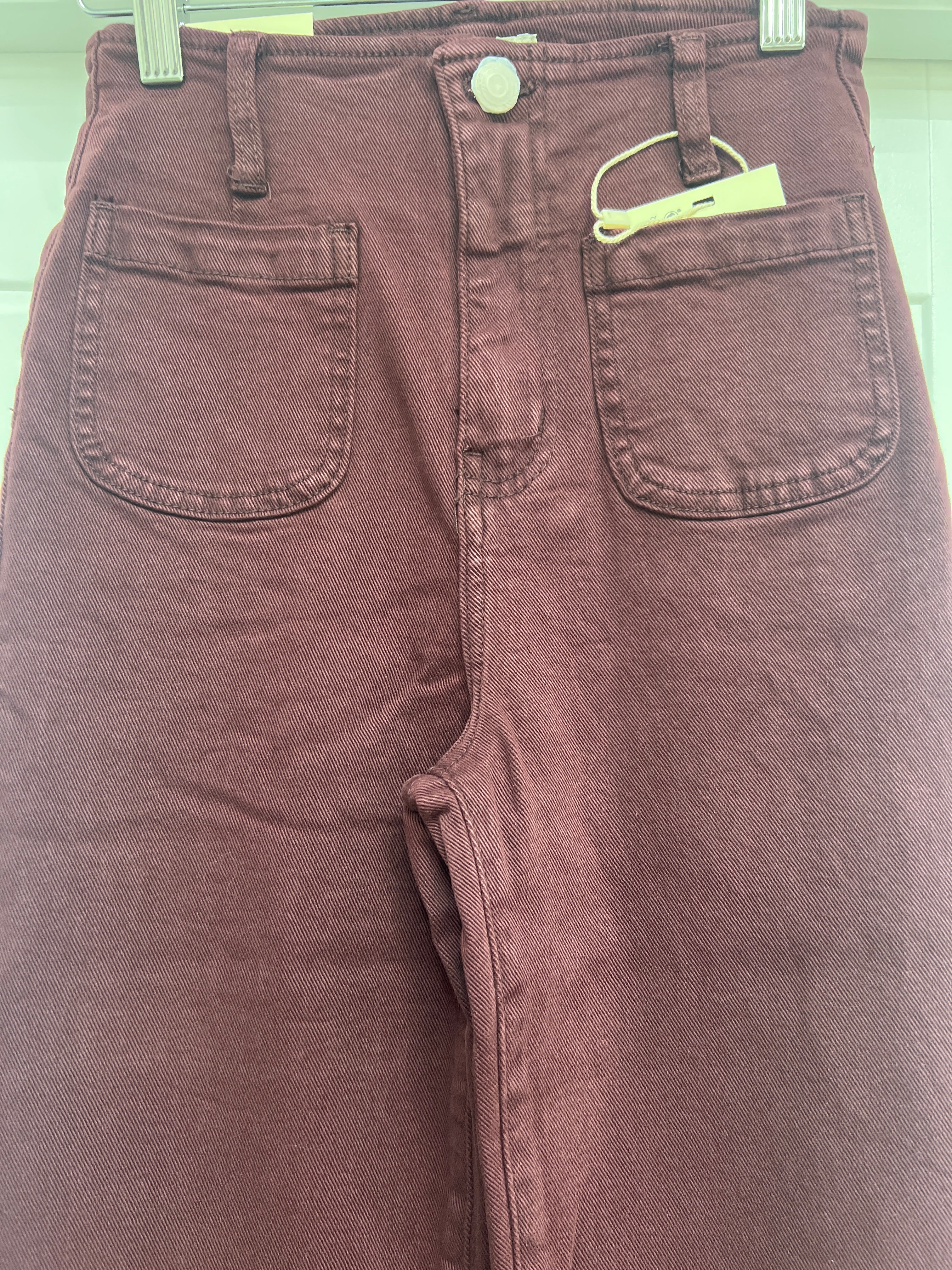 Toni High-Waisted Patch Pocket Jeans – Burgundy