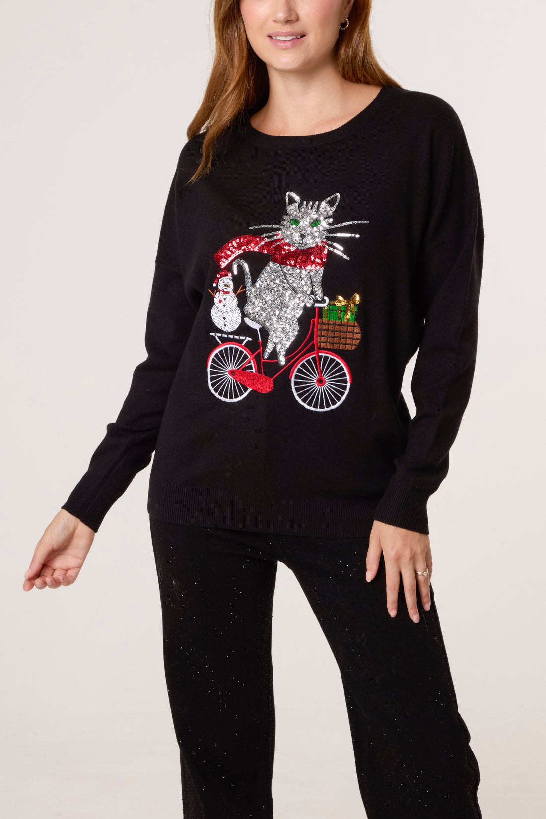 🎄 Festive Cat Whimsy Sequin Jumper