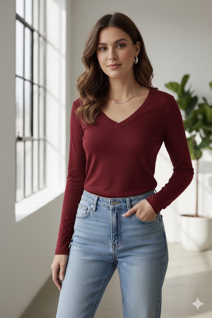✨ Polly V Neck Top Long Sleeve