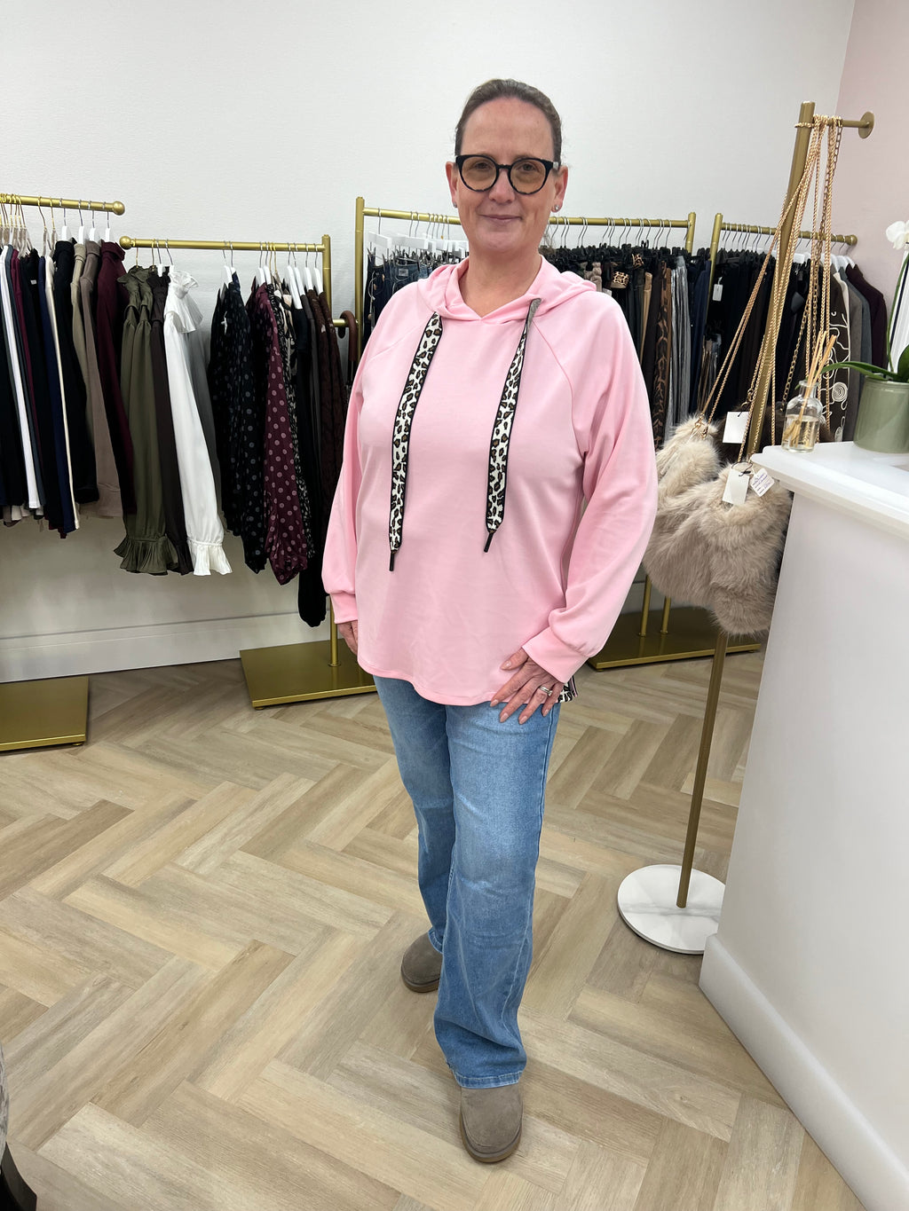 Carla Super Soft Scuba Sweat Top – Leopard Detail