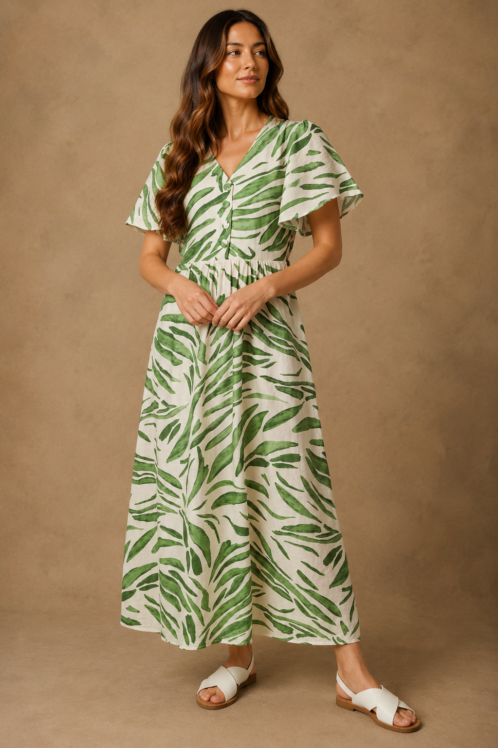 Ruth Brushstroke Dress Green