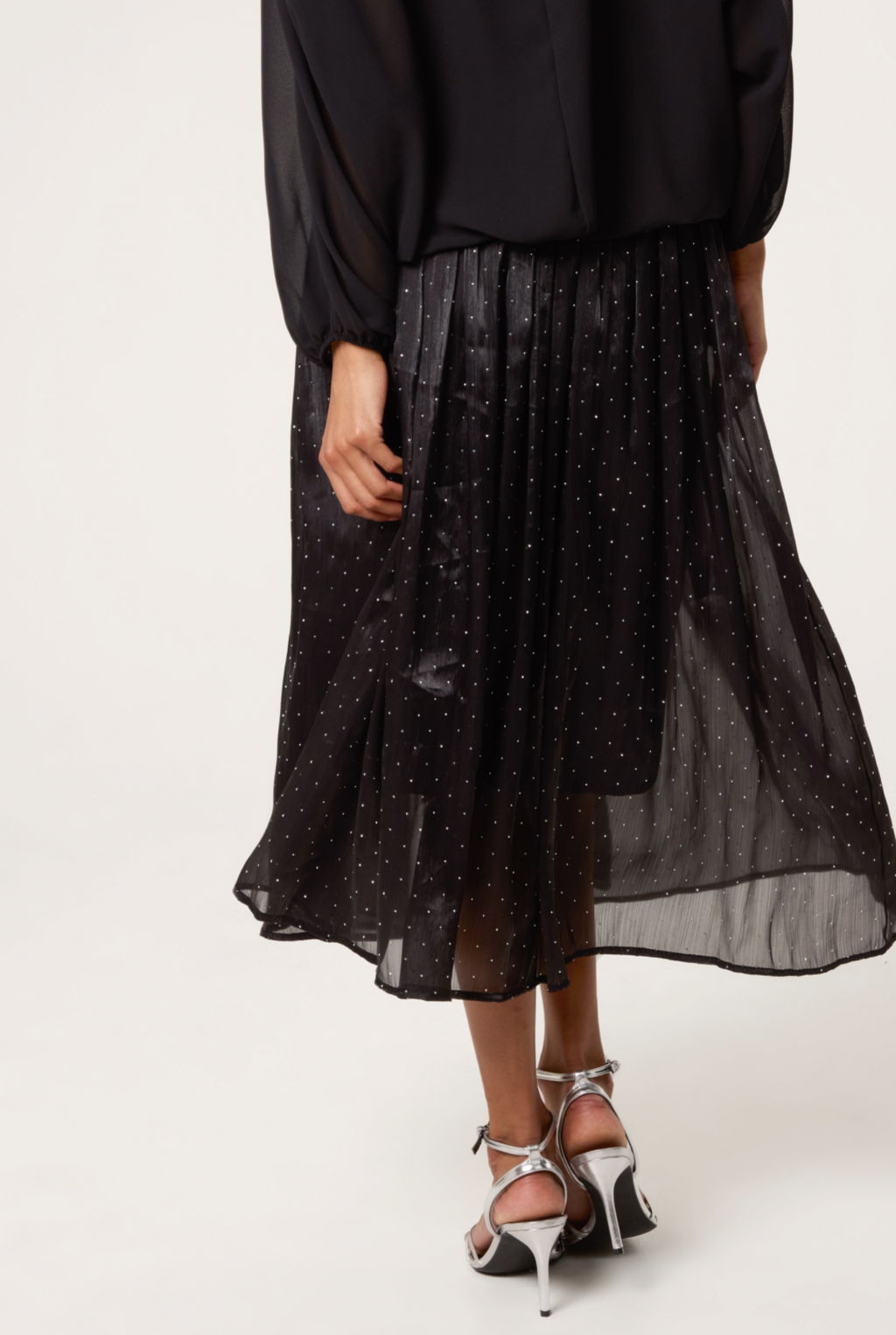 Diamanté Embellished Shimmer Midi Skirt