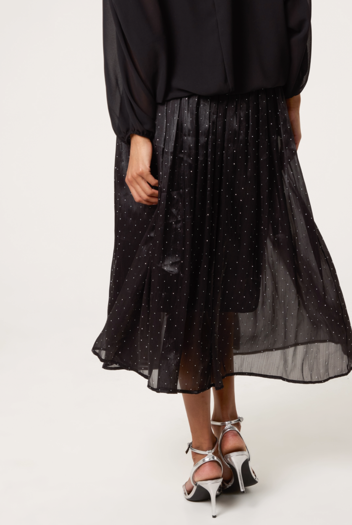 Diamanté Embellished Shimmer Midi Skirt