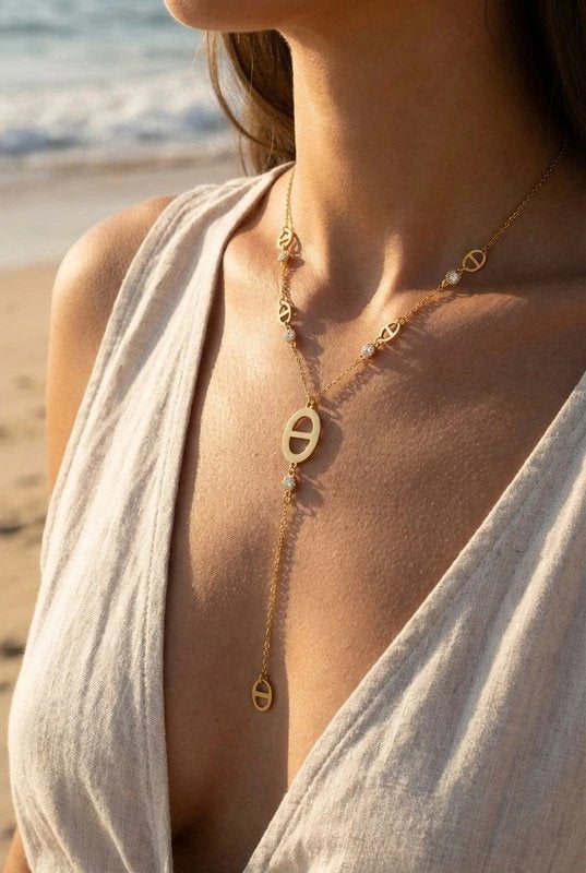 Marine Crystal Y Drop Necklace
