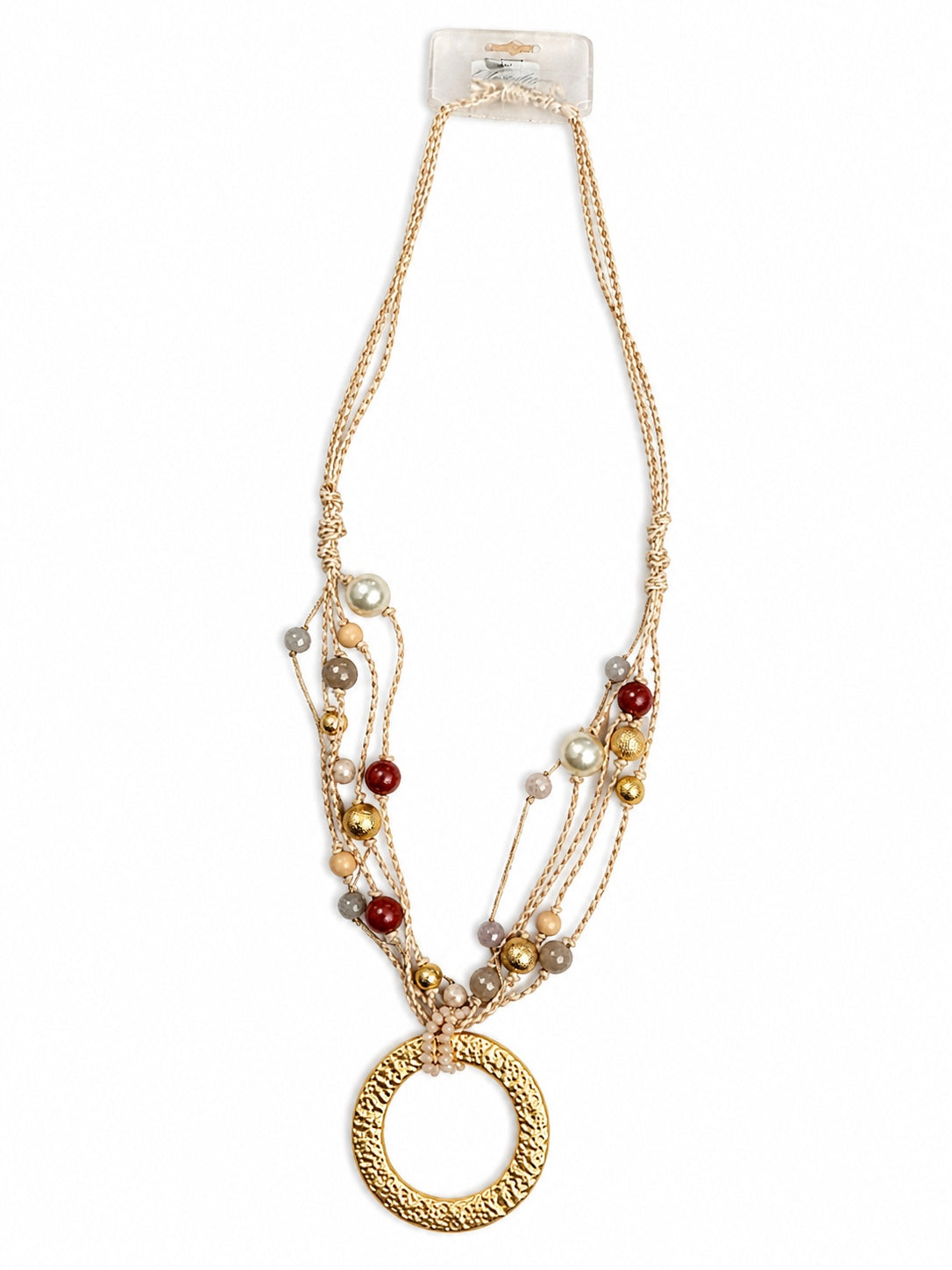 Gold Disc & Multicolour Beaded Long Necklace (Nickel-Free)