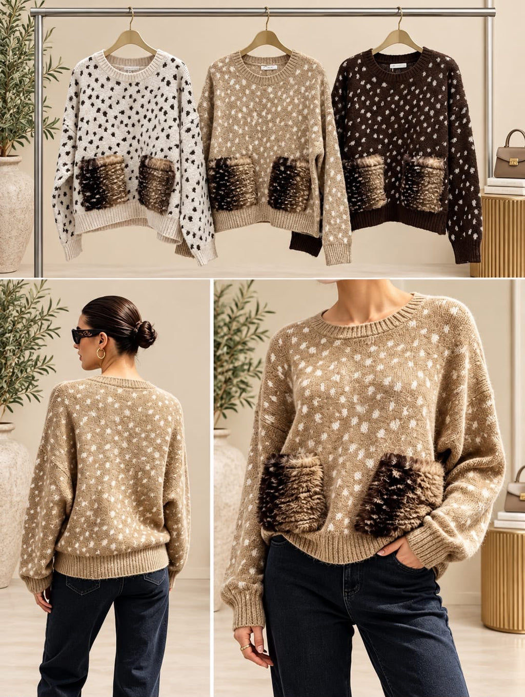 Bambi Faux Fur Pocket Jumper