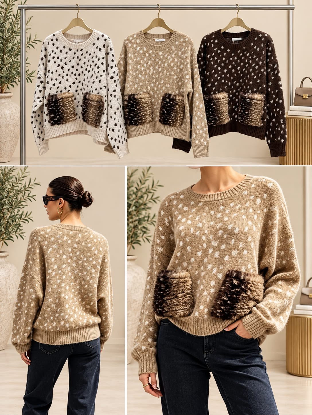 Bambi Faux Fur Pocket Jumper