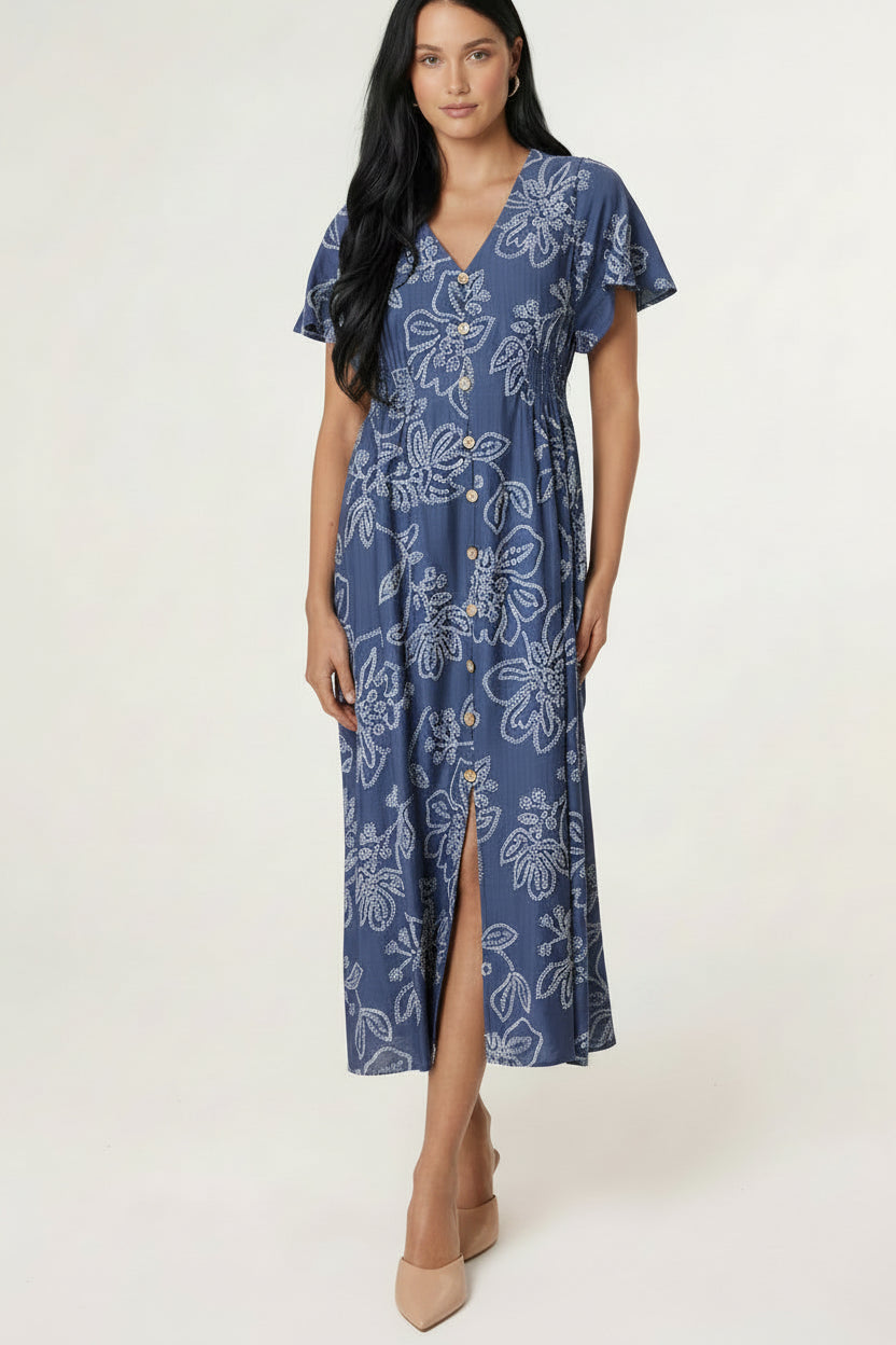 Ada – Circle Flowers Button‑Through Dress
