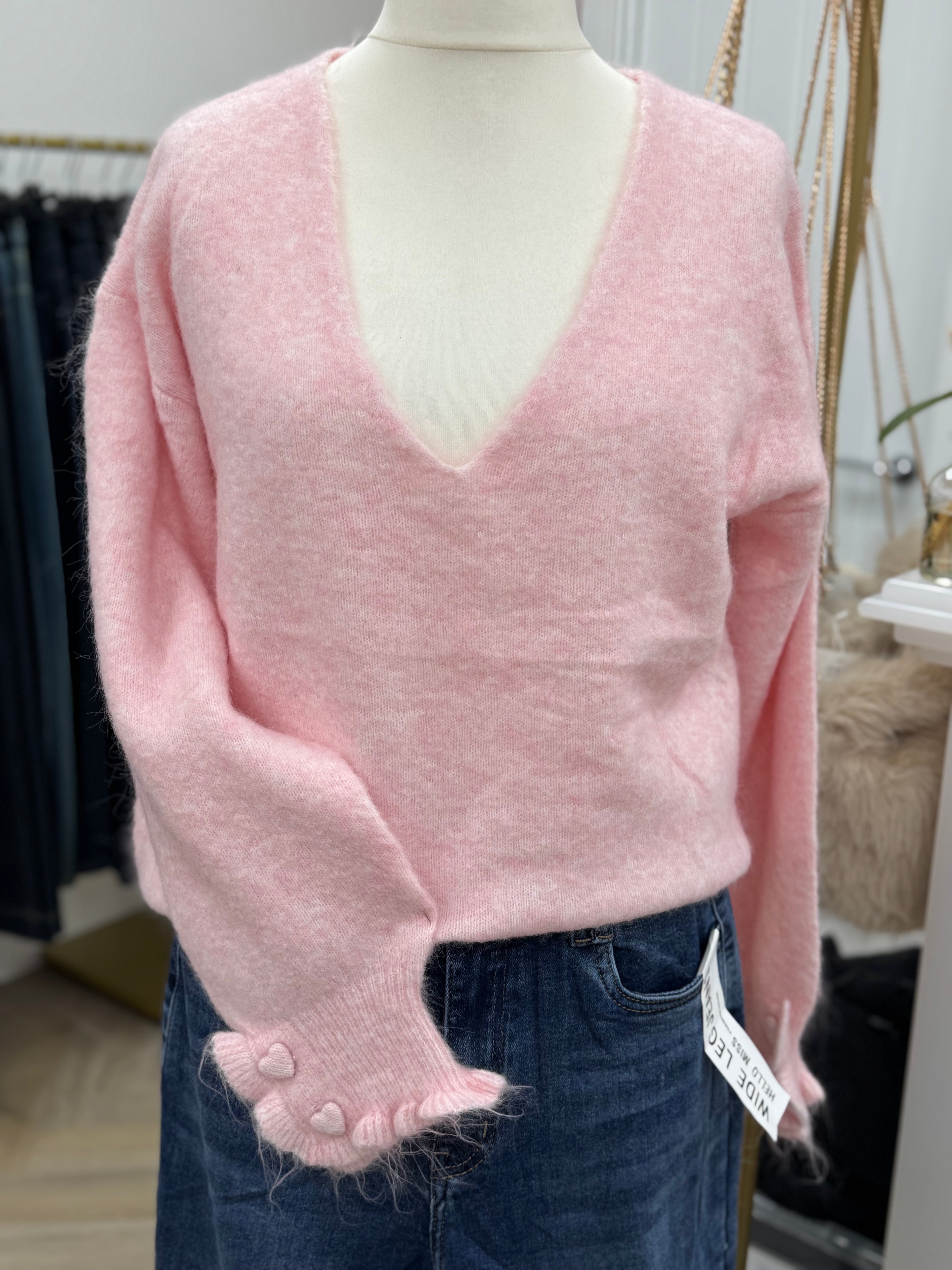 Heart Button V Neck Jumper