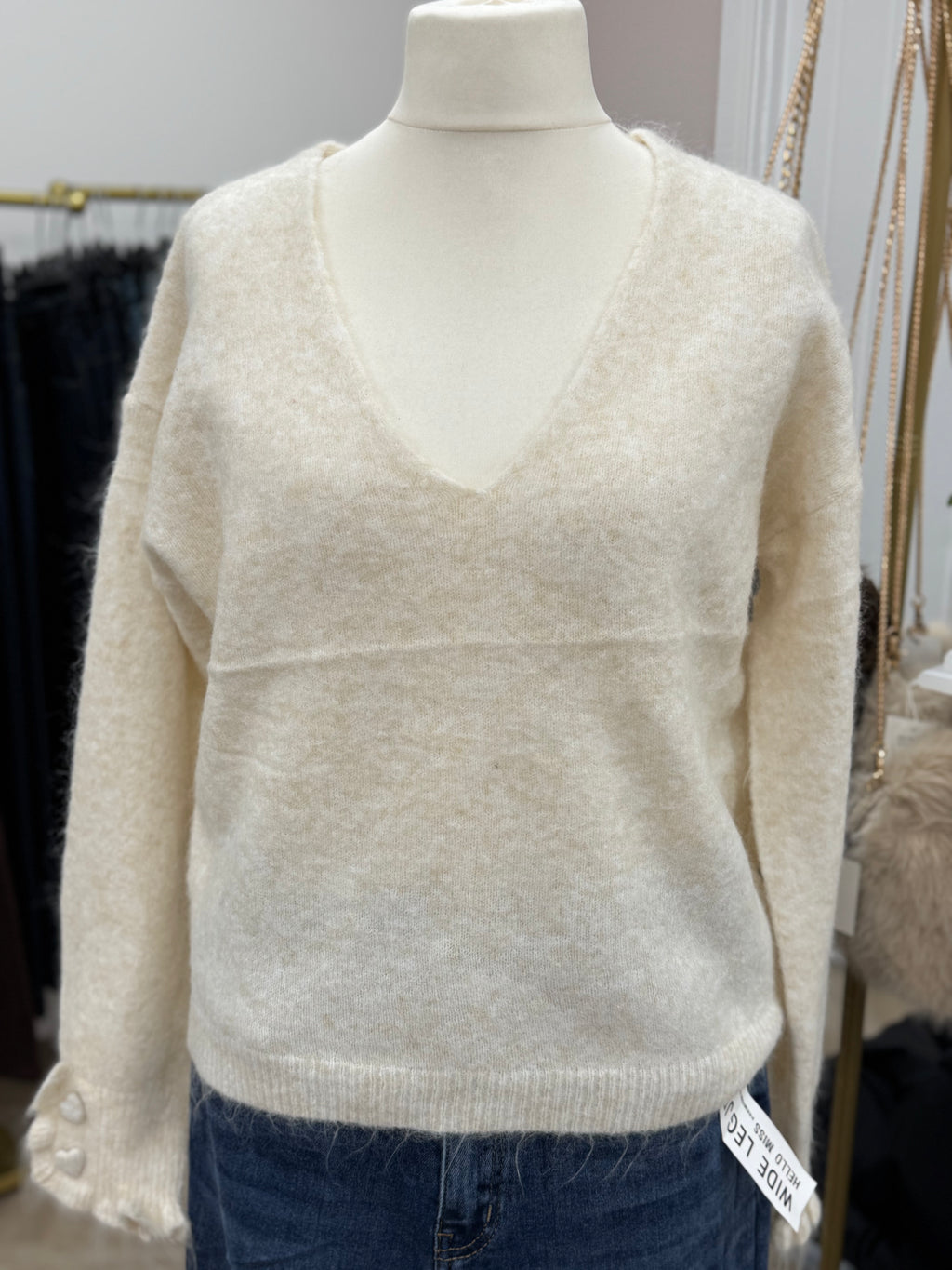 Heart Button V Neck Jumper