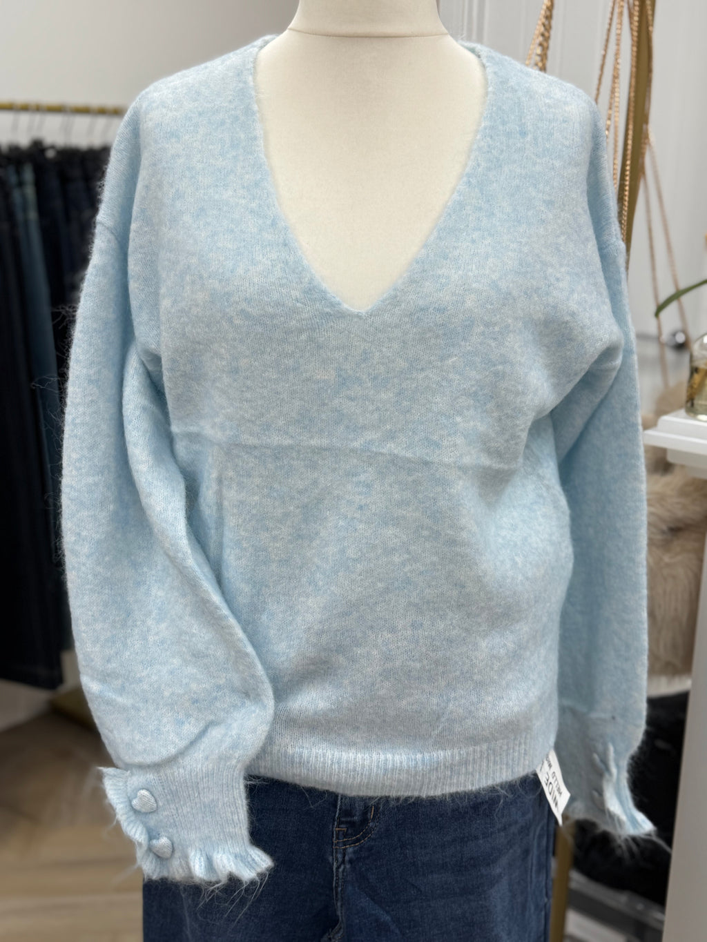 Heart Button V Neck Jumper