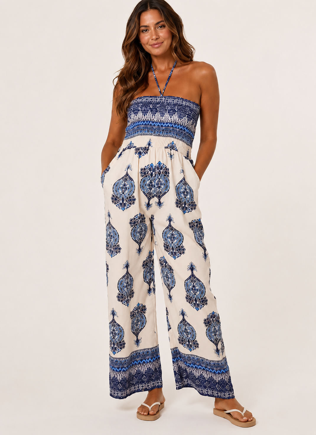 Heidi print shirred bodice jumpsuit