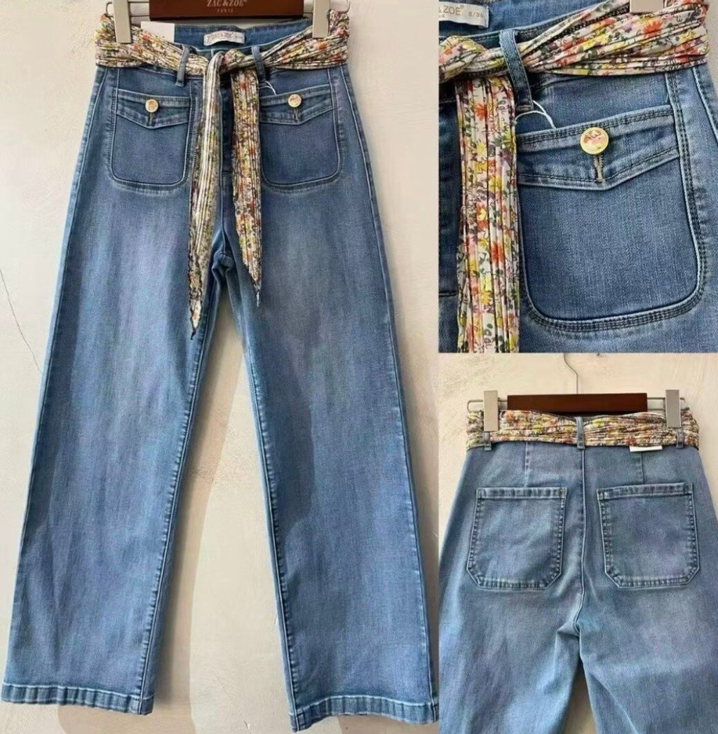 Flora Belted Denim Jeans