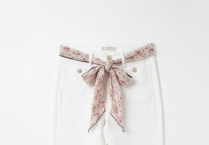Flora White Belted Denim Jeans