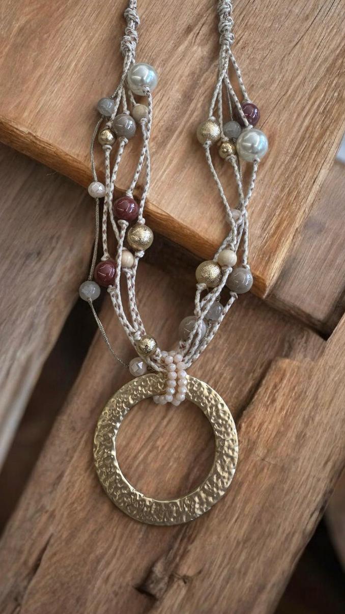 Gold Disc & Multicolour Beaded Long Necklace (Nickel-Free)