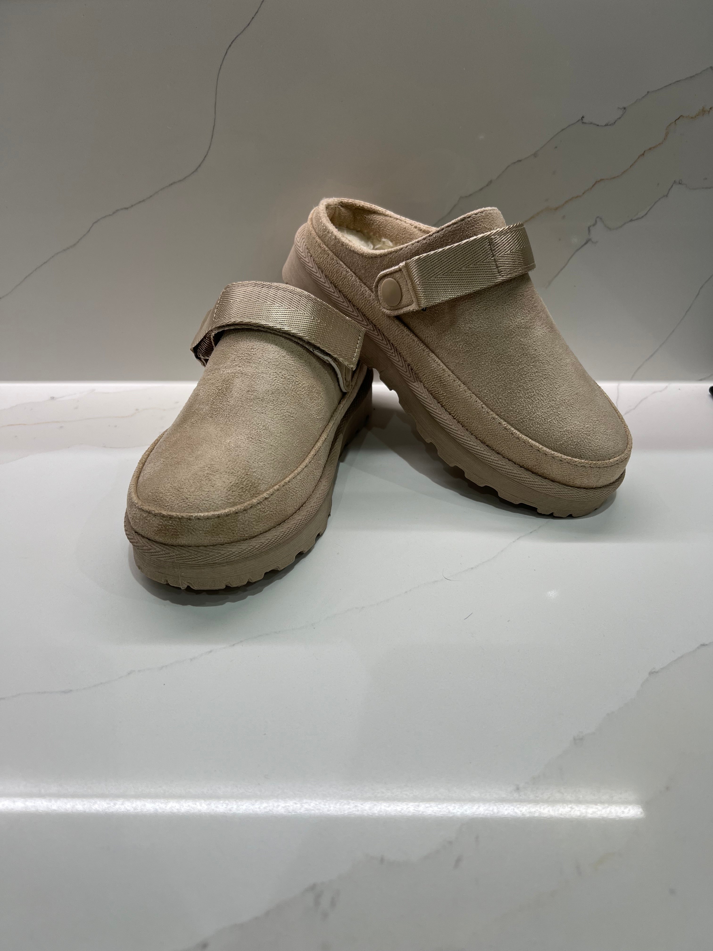 Natural Faux Suede Strappy Clogs