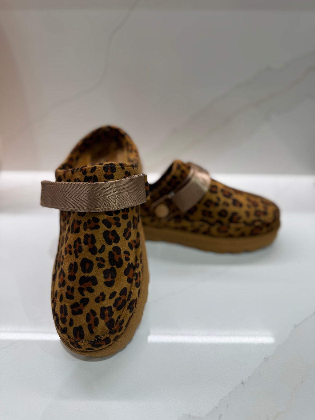 Leopard Faux Suede Strappy Clogs