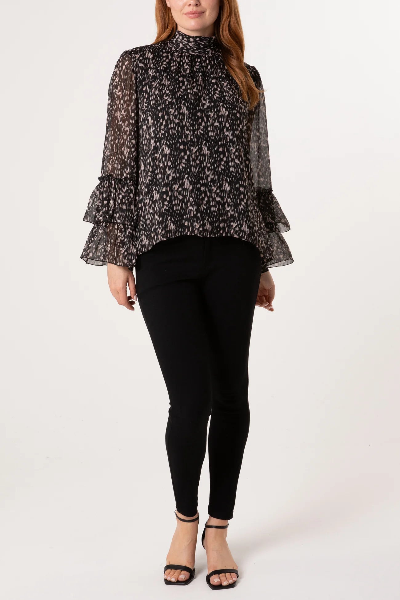 ✨ Speckled Print High Neck Blouse