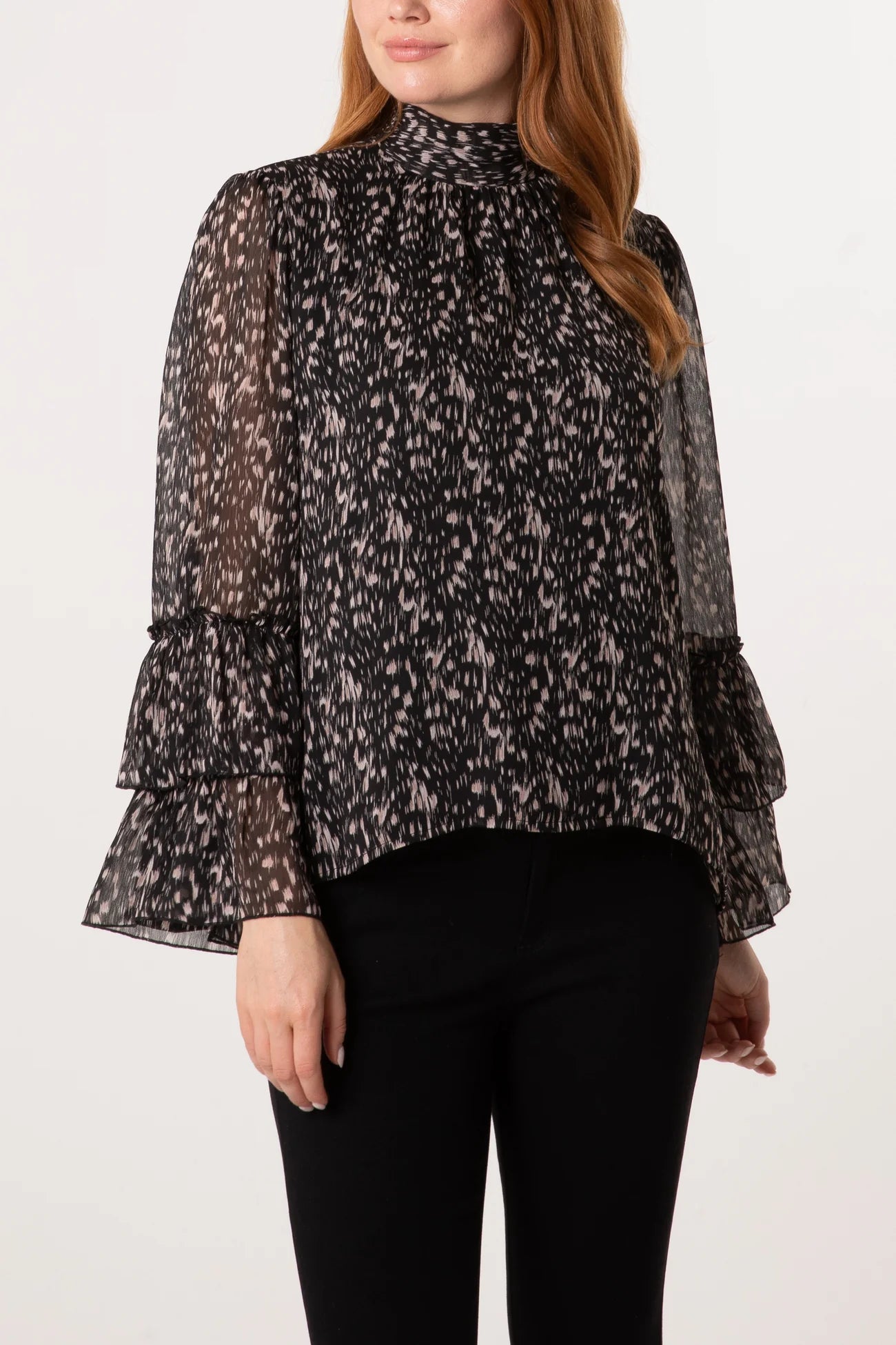 ✨ Speckled Print High Neck Blouse