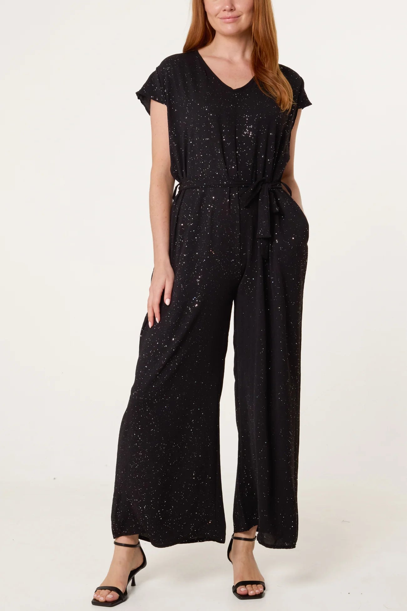 ✨ “Afterglow” Glitter Belted Jumpsuit