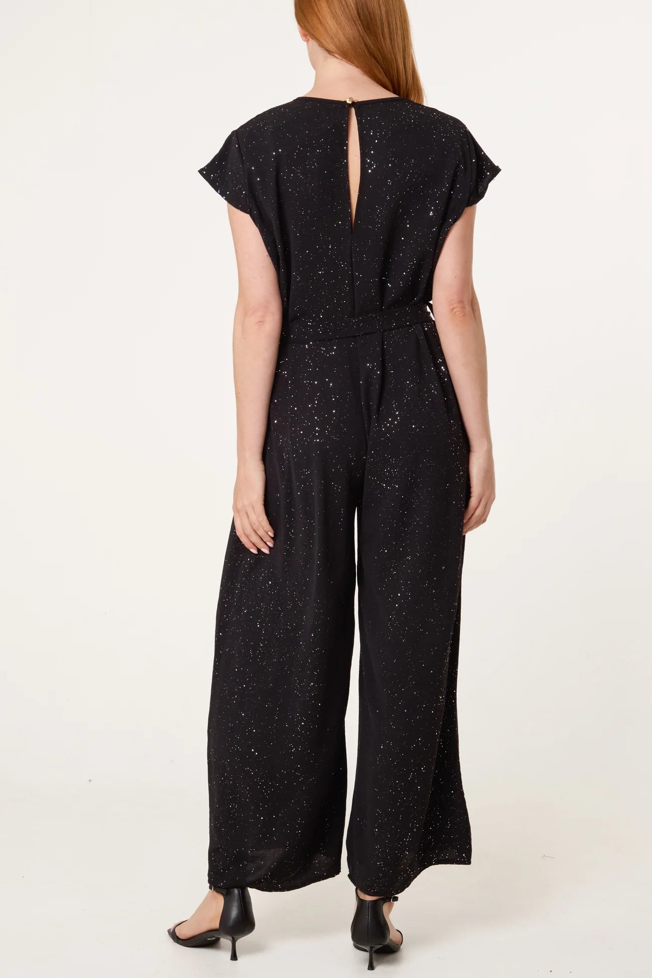✨ “Afterglow” Glitter Belted Jumpsuit