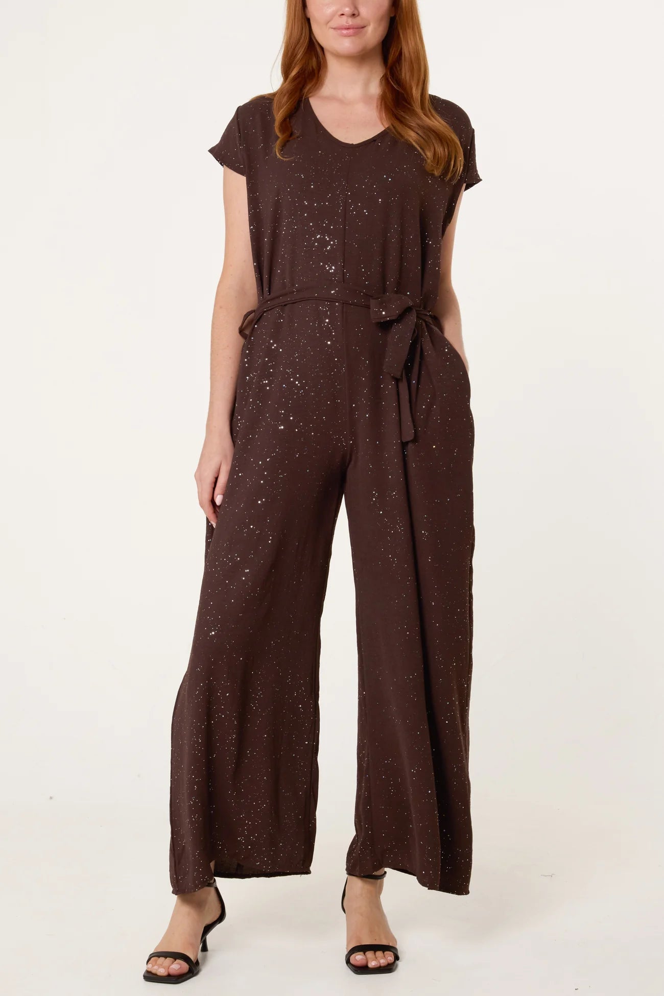 ✨ “Afterglow” Glitter Belted Jumpsuit
