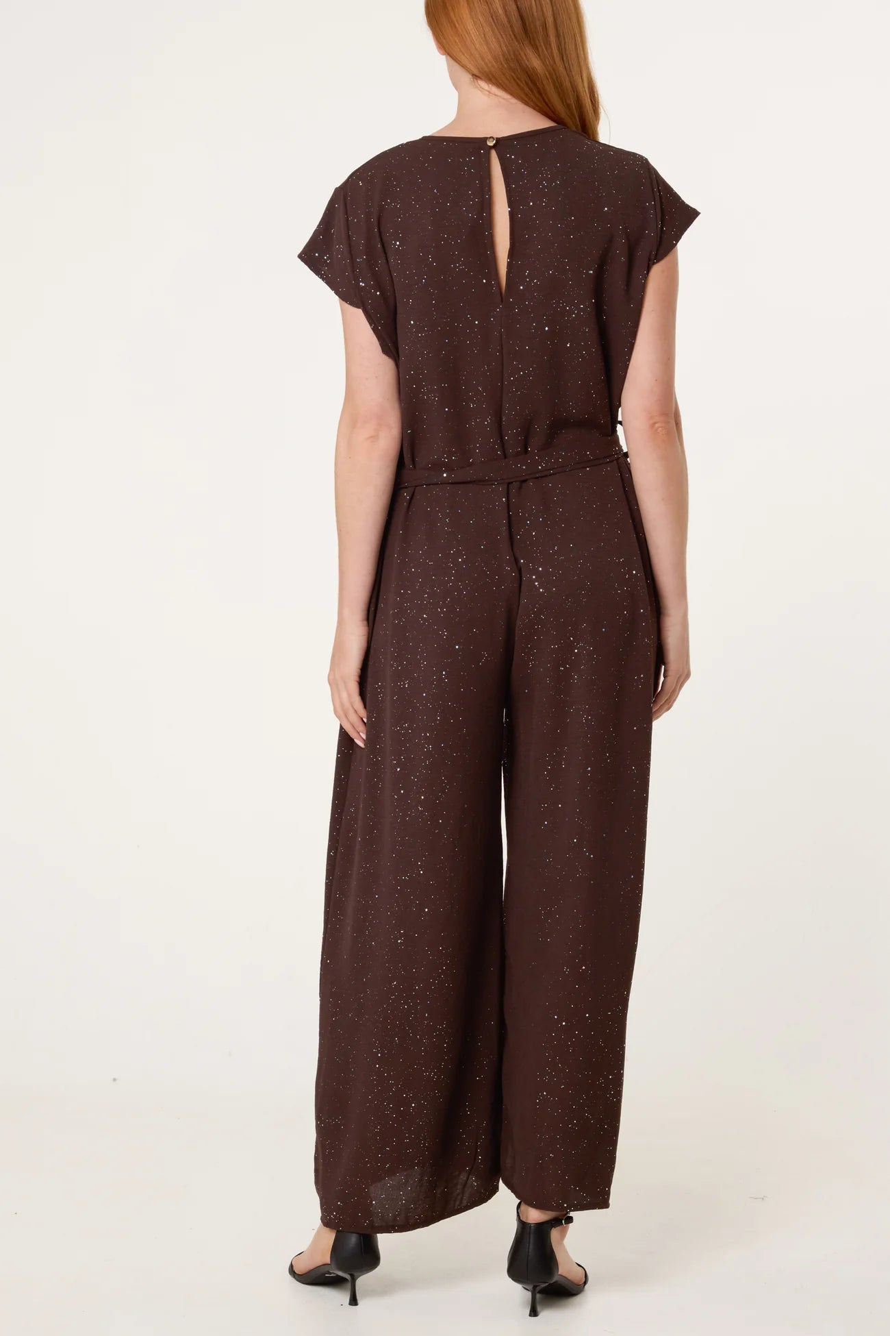 ✨ “Afterglow” Glitter Belted Jumpsuit