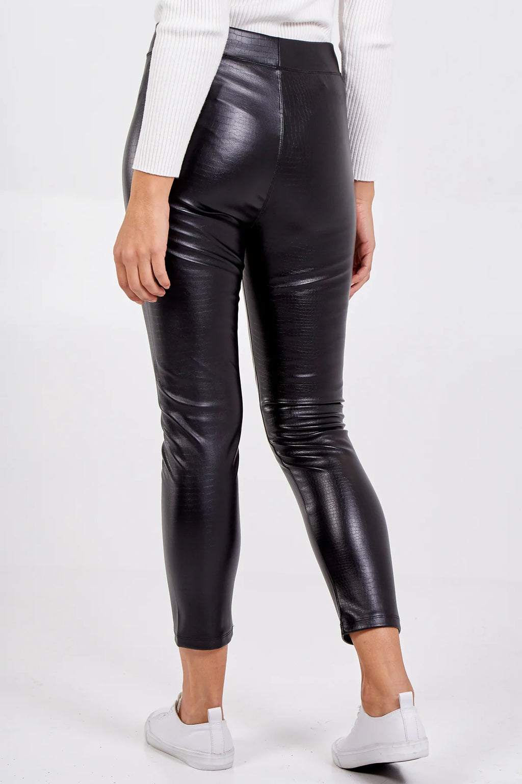 High Waist Croc-Effect PU Leggings