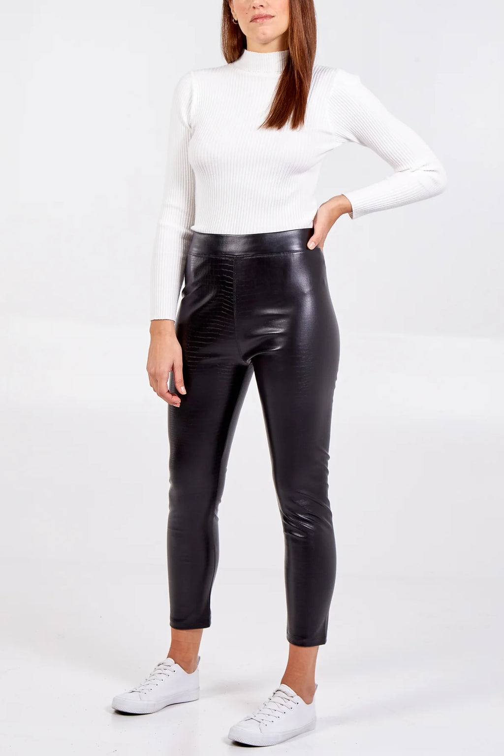 High Waist Croc-Effect PU Leggings