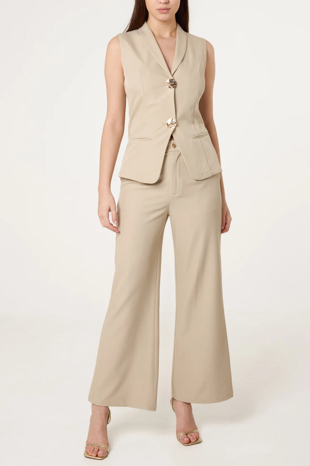 Erin Tailored Two-Piece Vest & Trouser Set – Stone