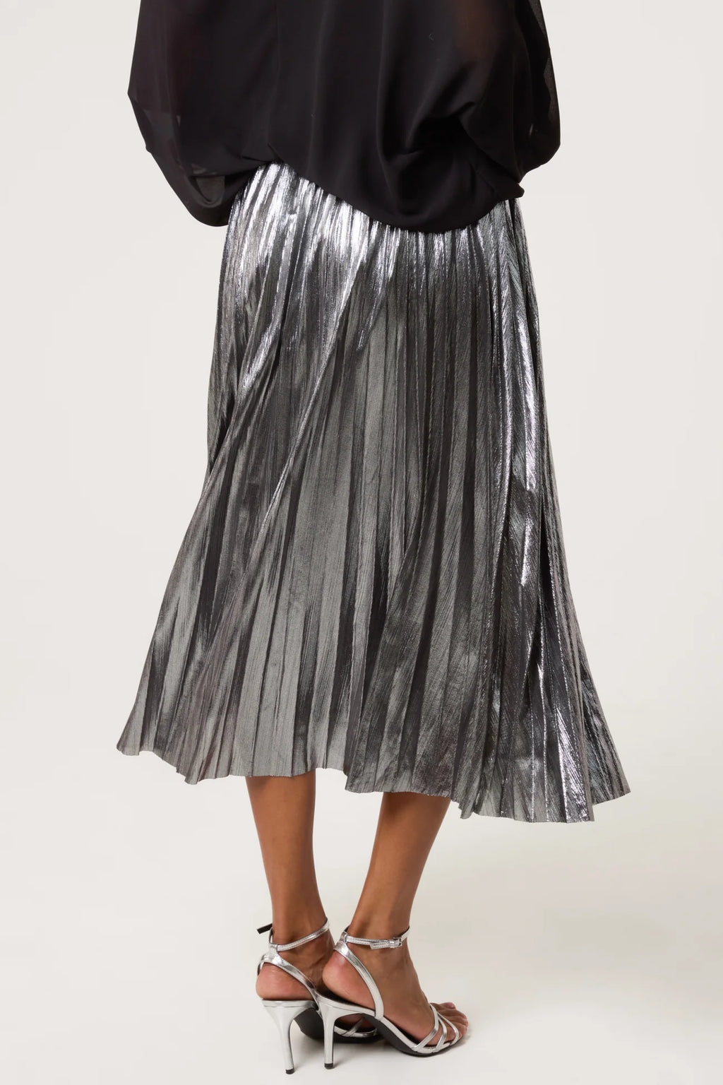 Metallic Pleated Midi Skirt