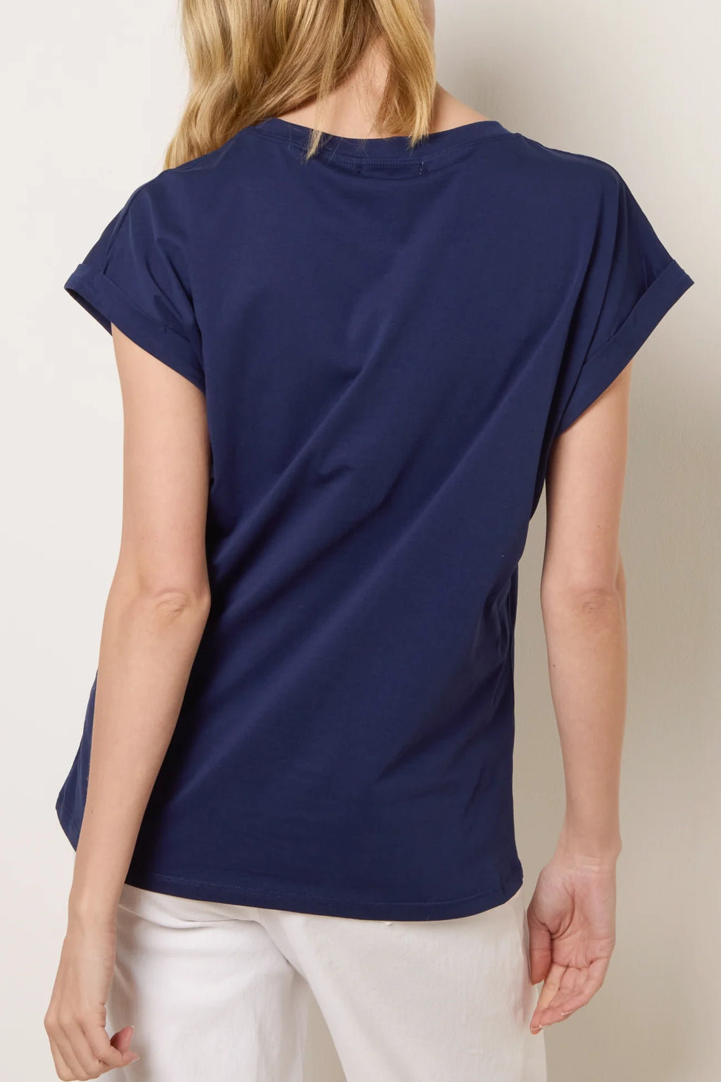 Flower Embroidery T‑Shirt – Navy & Ivory