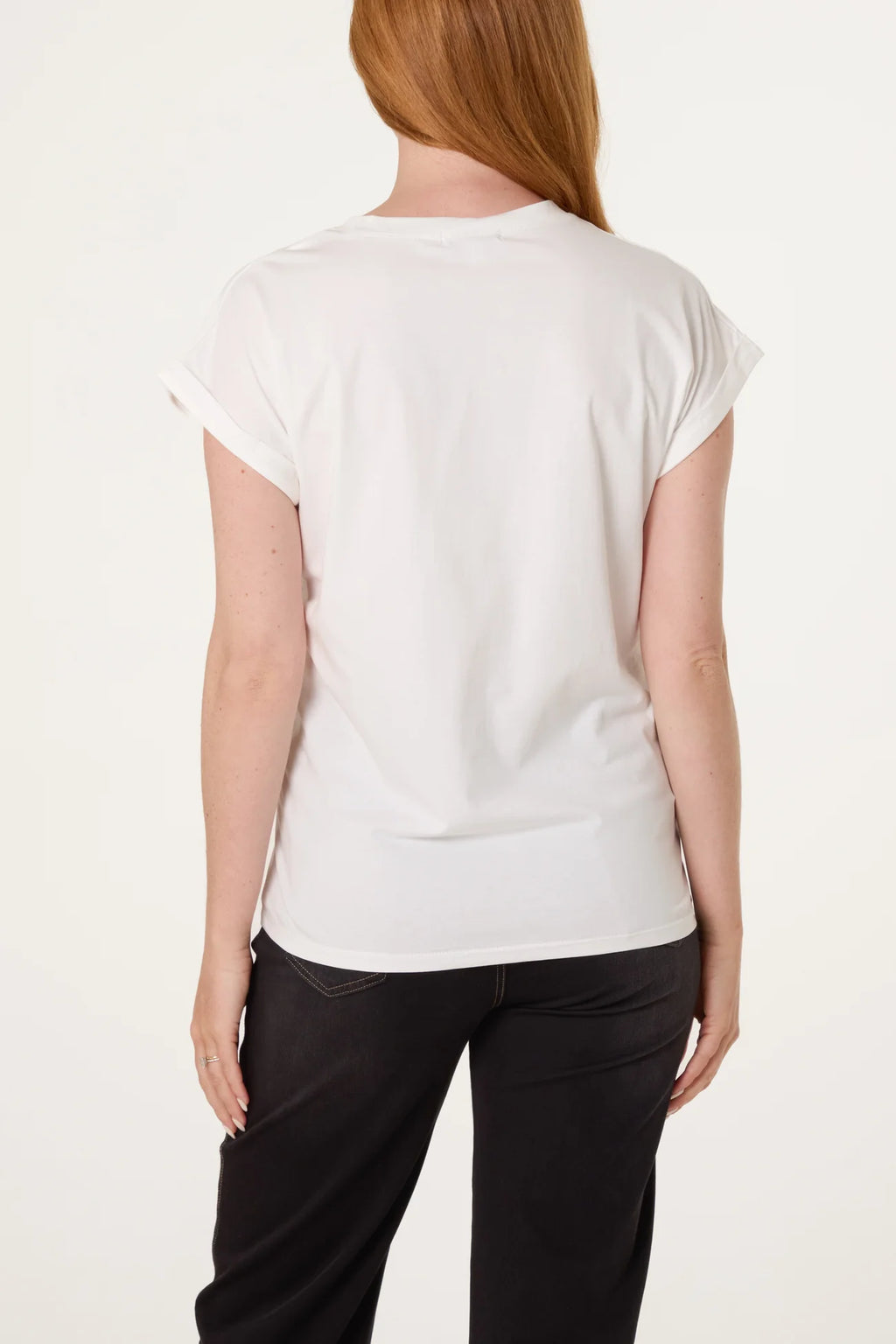 Flower Embroidery T‑Shirt – Navy & Ivory